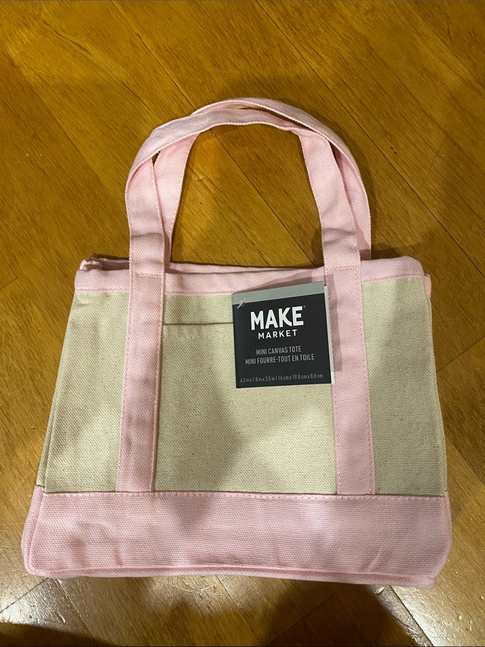 Makers Market Pink and Natural Mini Canvas Tote Bag